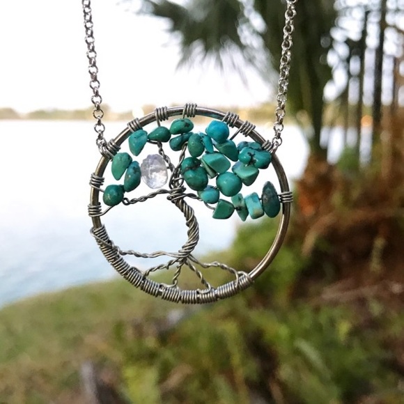 Silverskylight Jewelry - Genuine Turquoise moon stone tree of life necklace